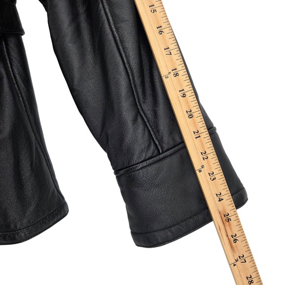 Wilsons Leather Genuine Leather Black Jacket Womens L Faux Fur Lined Hooded Belt - Picture 8 of 9